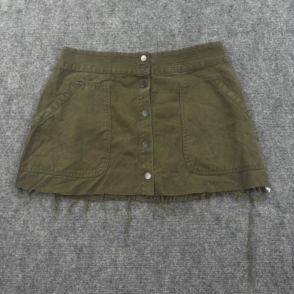 Banana Republic Mini Skirt 8 Green Button Front Raw Hem Utility Womens